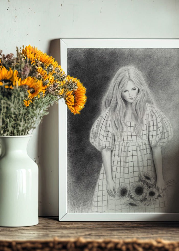 Tyttö auringonkukan kanssa -juliste