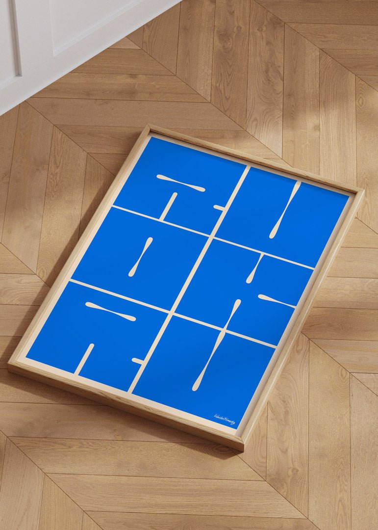 Poster till trendiga hem. Minimalistiska former skapar meningen Are You Okay. Inred med blå posters.