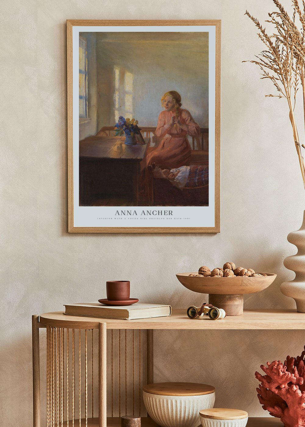 Interior with a young woman braiding her hair - Anna Ancher - shop_name