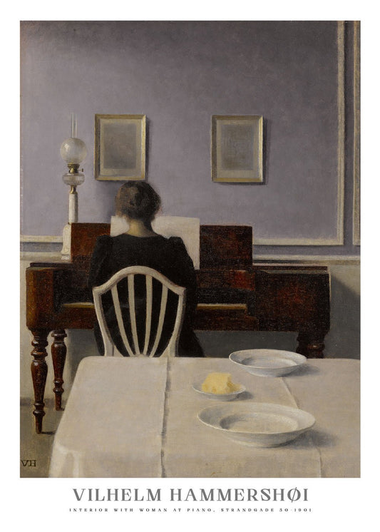 Interior with Woman at Piano Strandgade 30 - Vilhelm Hammershoi - shop_name