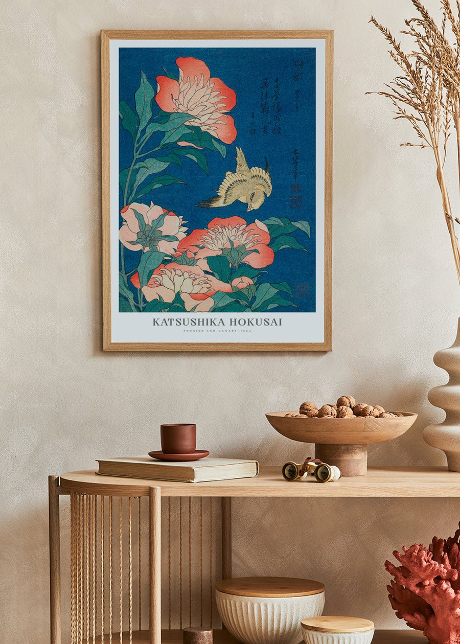 Peonies and Canary - Katsushika Hokusai - #shop_name