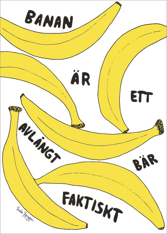 Poppig poster med bananer. Banan är ett avlångt bär faktiskt.