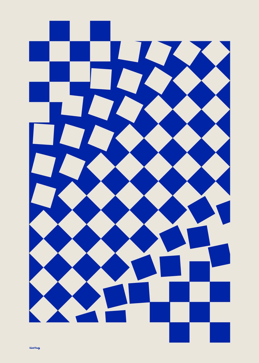 Blå poster med rutor som smiter från sitt uppdrag som mönster.