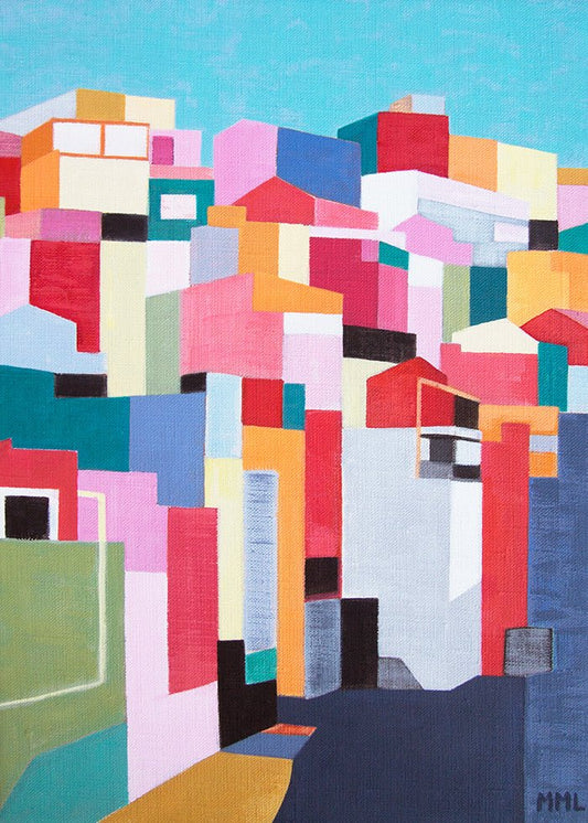 Cinque Terre Poster - Färgglad abstrakt poster i kubistisk stil, SoPosters