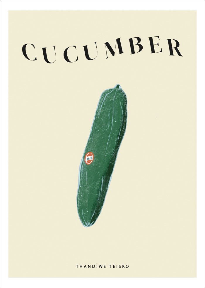 Cucumber Poster, kökstavla med en inplastad gurka.
