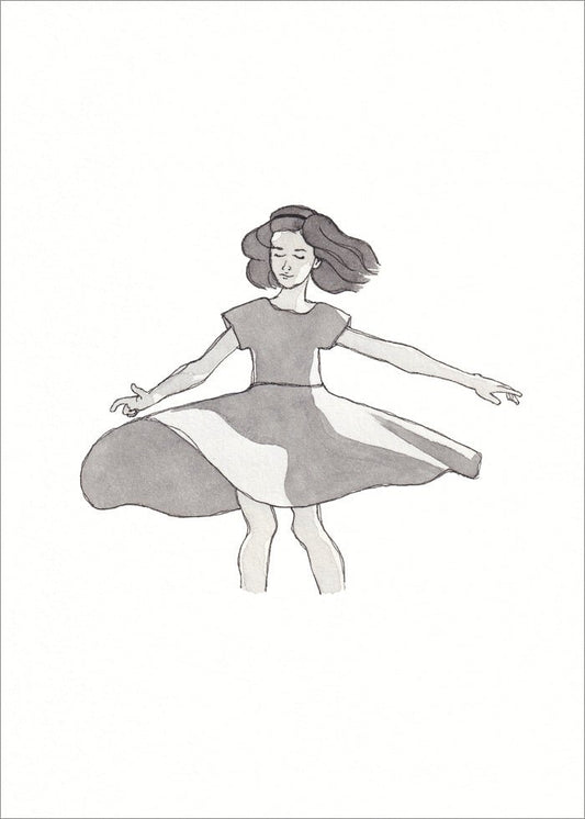 Dreamer, svartvit poster med dansande flicka där klänningen flyger i vinden. 