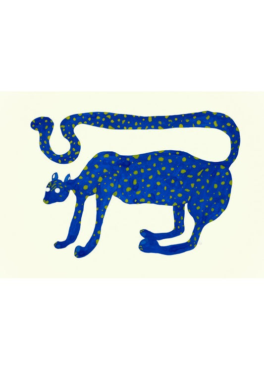 Blå Poster föreställande ett kattdjur med snirklig svans.
