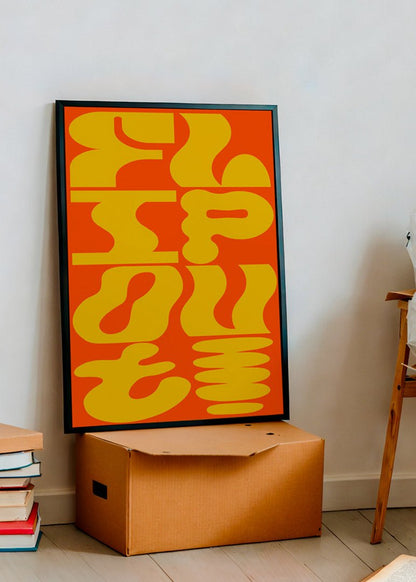 Flip Out Poster, typografisk poster i gult och orange.